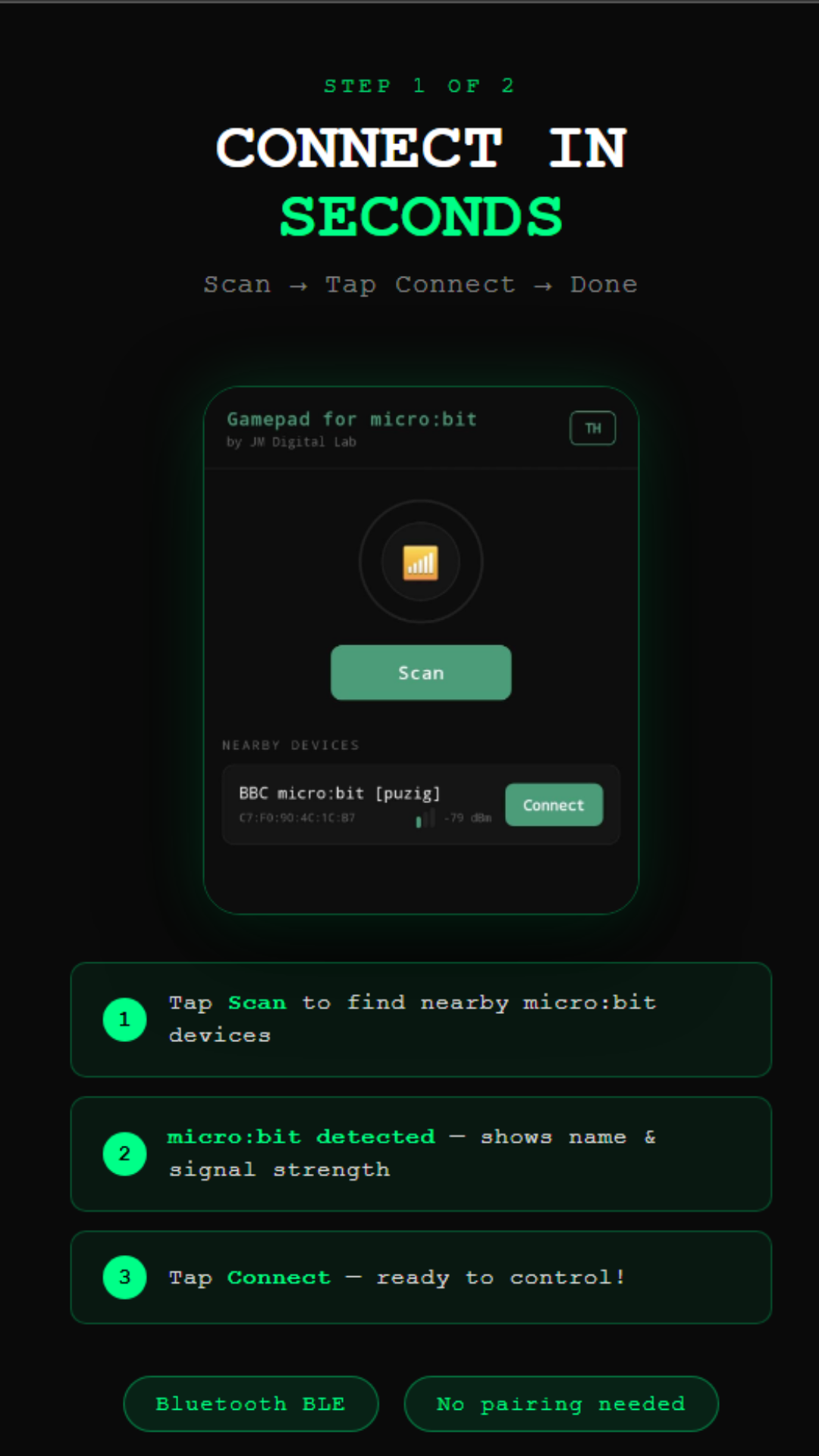 เชื่อมต่อ micro:bit ใน seconds